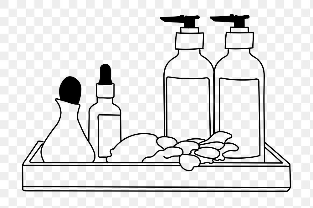 Bathroom amenities png line art illustration, transparent background