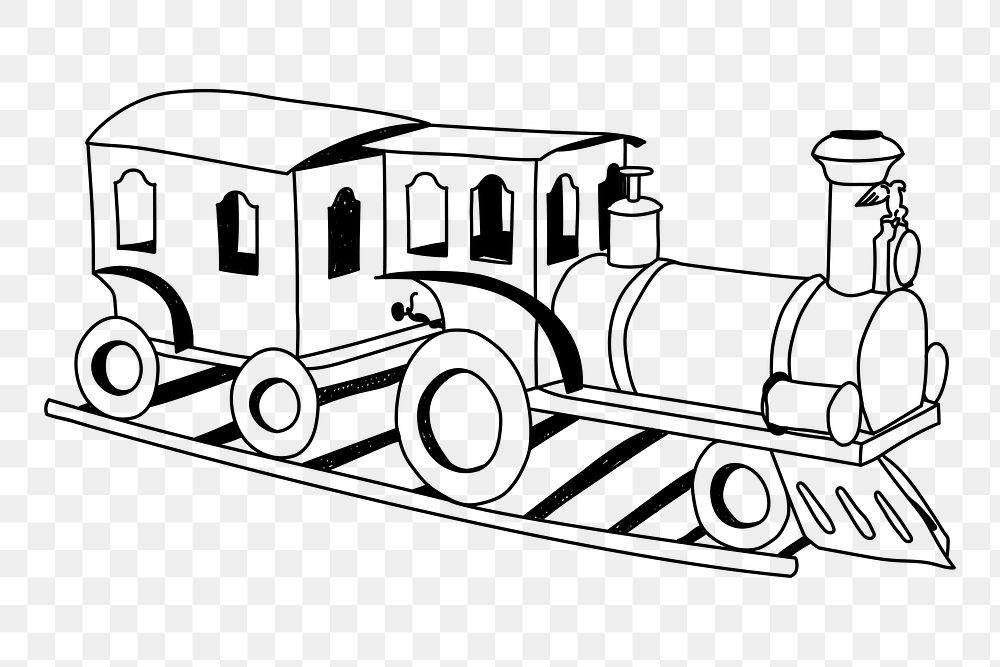 Toy train png line art illustration, transparent background