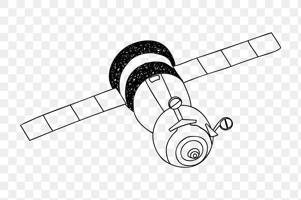 Space satellite png, technology line art illustration, transparent background