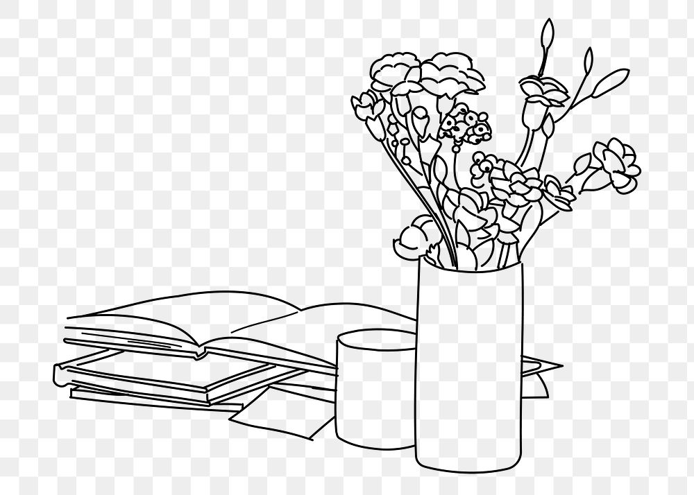 Book reading aesthetic png line art illustration, transparent background