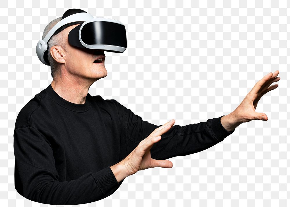 PNG man experiencing VR, collage element, transparent background