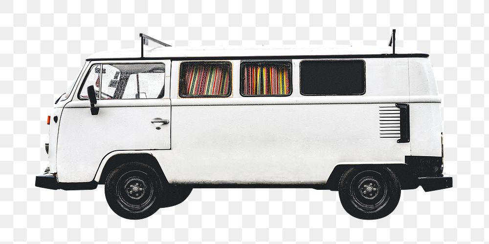 PNG vintage white van, collage element, transparent background