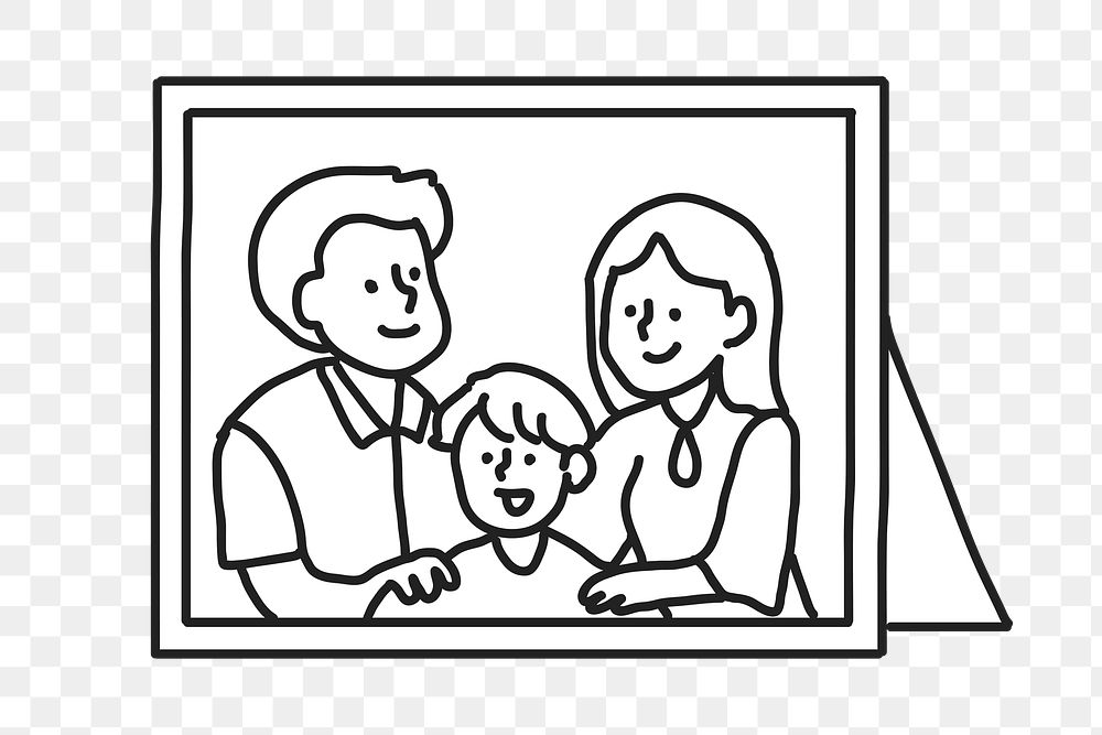 PNG Family photo flat line sticker, transparent background