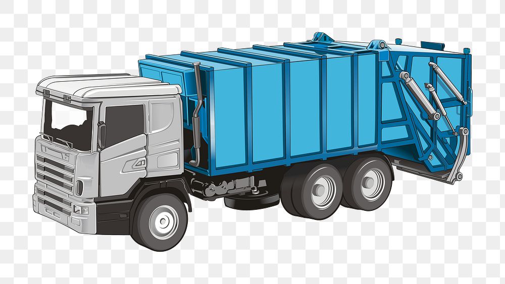 Garbage truck png drawing, transparent background.