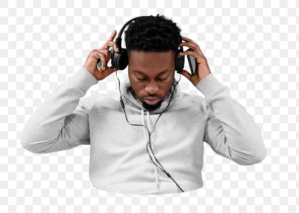 PNG black man headphones collage element, transparent background