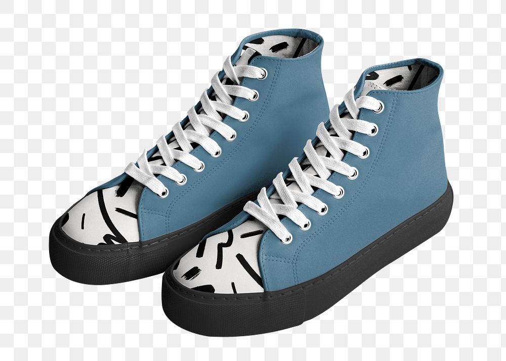 Blue high top png sneakers, transparent background