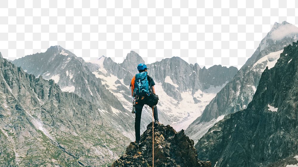 PNG Backpacker at  Chamonix Alps summit in France collage element, transparent background