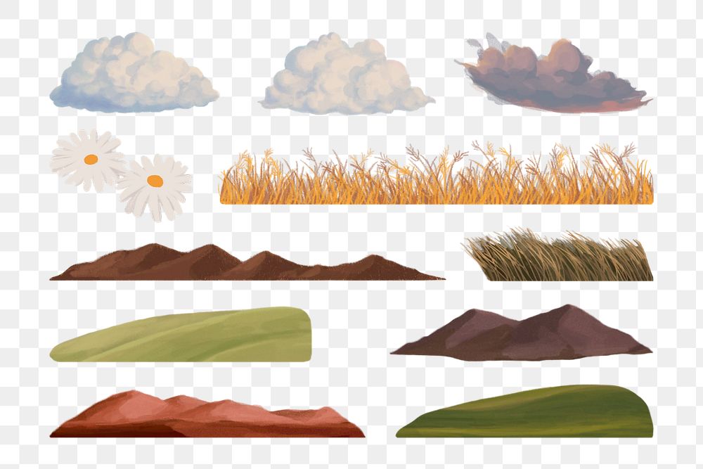 PNG nature landscape set, transparent background