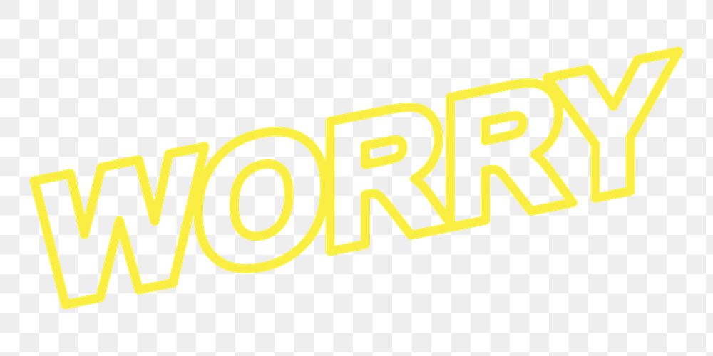 PNG worry word, yellow outline text, transparent background