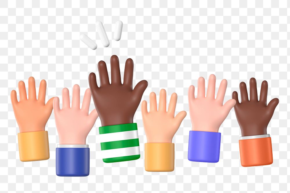 3D human rights png raised hands collage element, transparent background