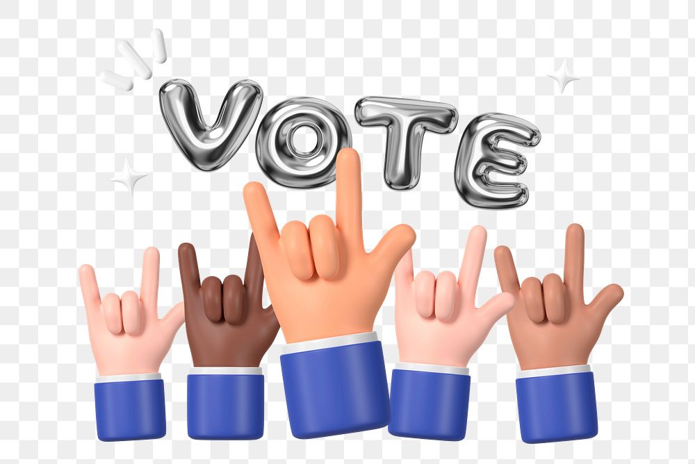 3D vote hands png human rights collage element, transparent background
