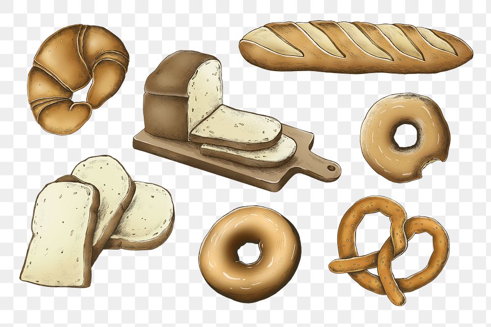 Png bread illustration, transparent background set