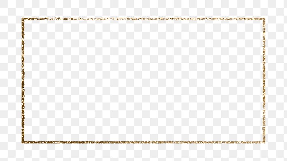 Glitter rectangle frame png, gold  aesthetic design, transparent background