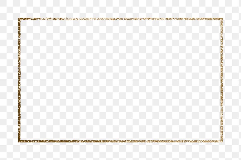 Glitter rectangle frame png, gold  aesthetic design, transparent background