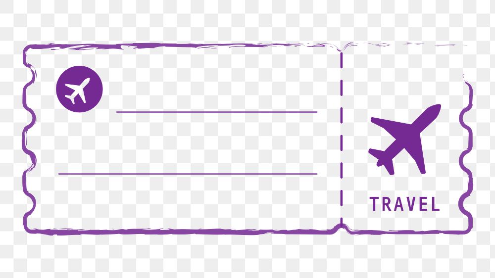 PNG purple outline plane ticket, transparent background