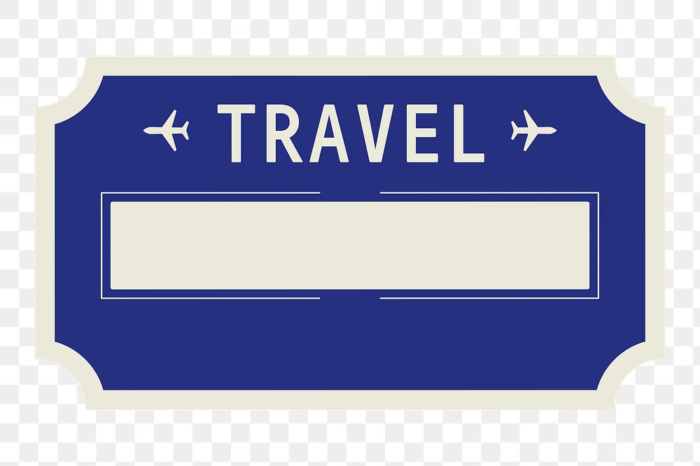 PNG blue vintage travel badge, transparent background