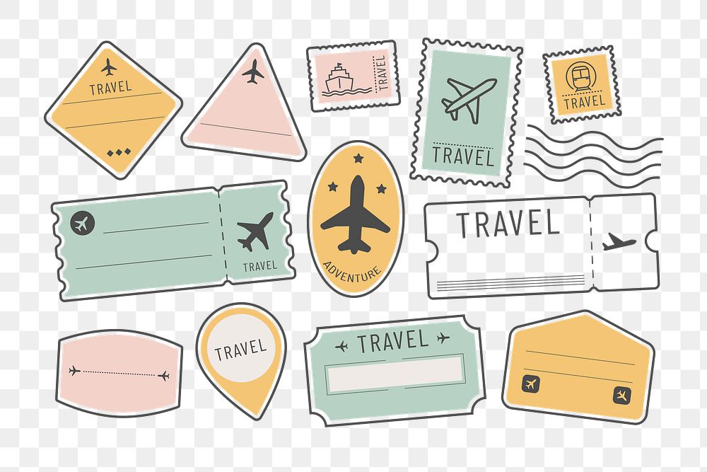 PNG colorful travel badges set, transparent background