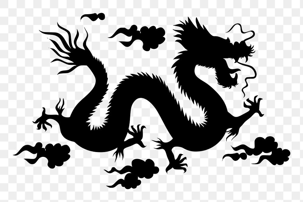 PNG Chinese dragon silhouette sticker, transparent background. Free public domain CC0 image.