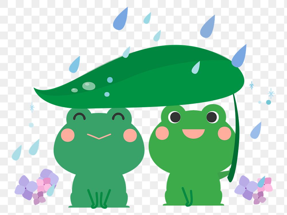 PNG Frog love couple under the rain sticker, transparent background. Free public domain CC0 image.