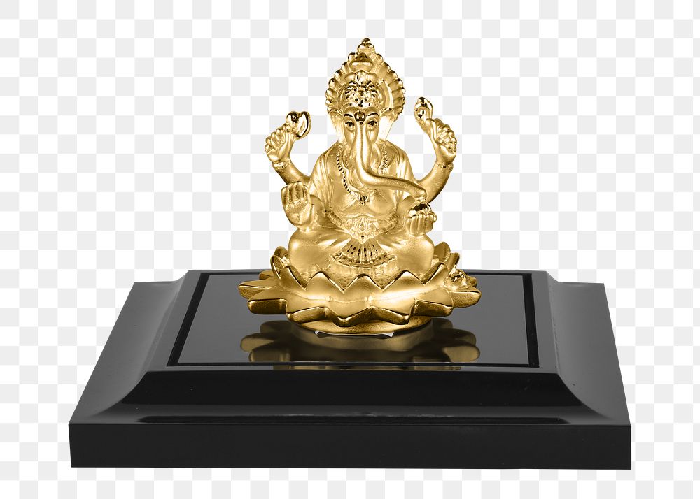 Png gold Ganesha statue black base, transparent background