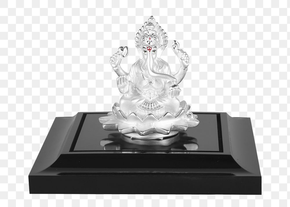 Png silver Ganesha statue black base, transparent background