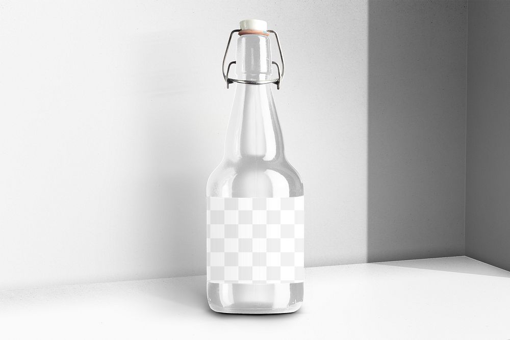 Swing top bottle png label mockup, transparent design