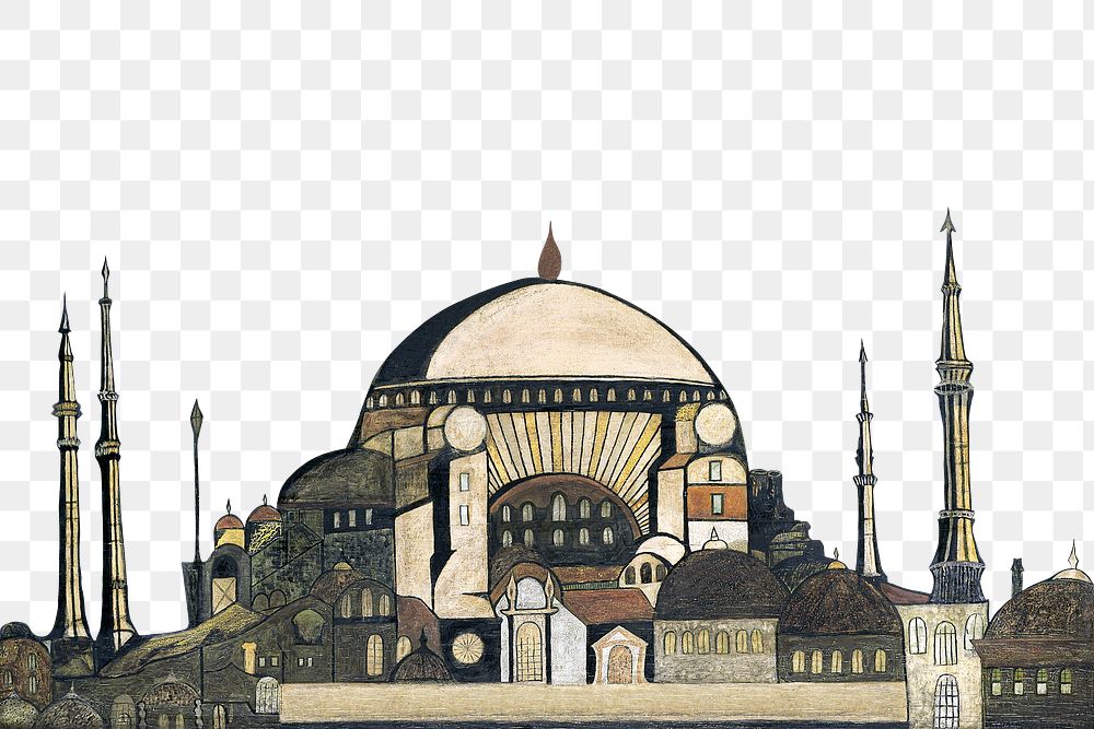 Mosque border png Hagia Sophia vintage illustration, transparent background. Remixed by rawpixel. 