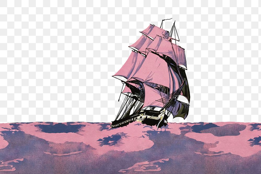 Sailing ship png chromolithograph art, transparent background. Remixed by rawpixel. 