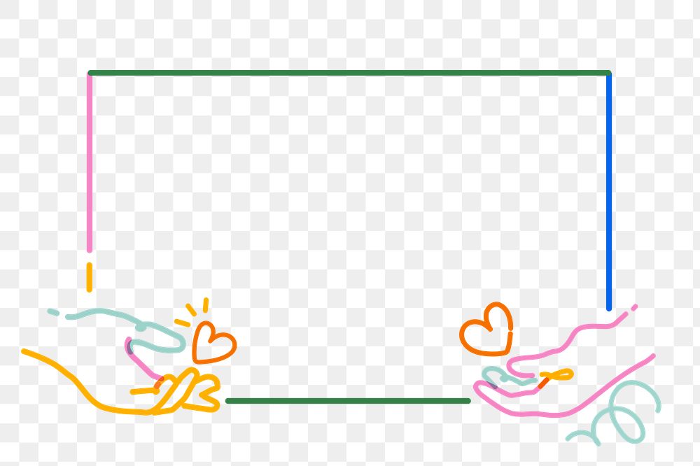 Png colorful love doodle line art frame, transparent background