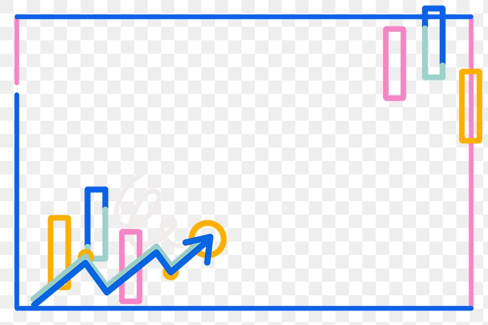 Png colorful business doodle line art frame, transparent background