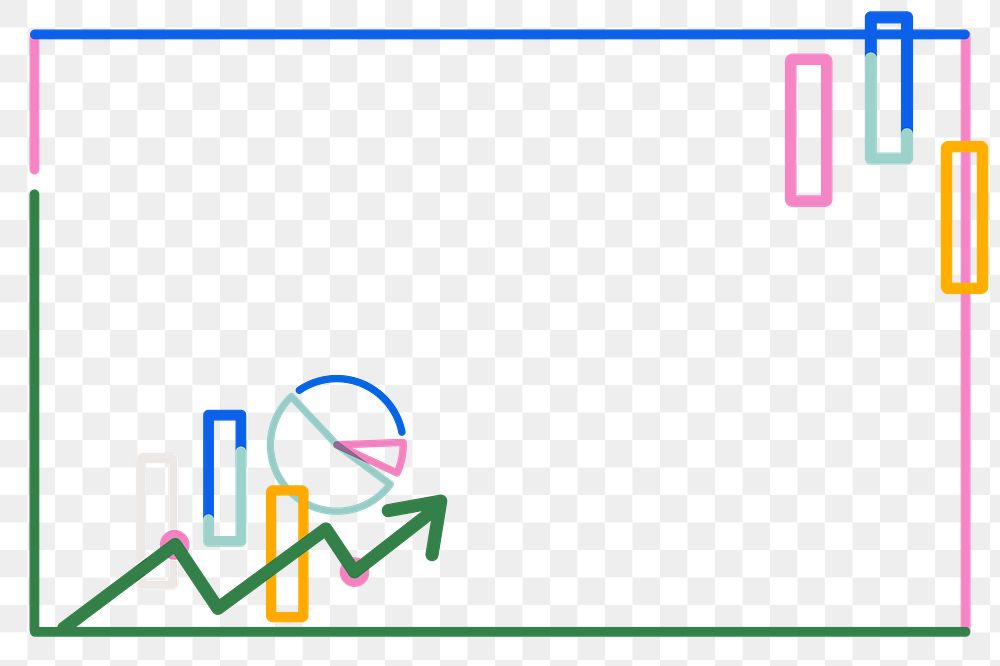 Png colorful business doodle line art frame, transparent background