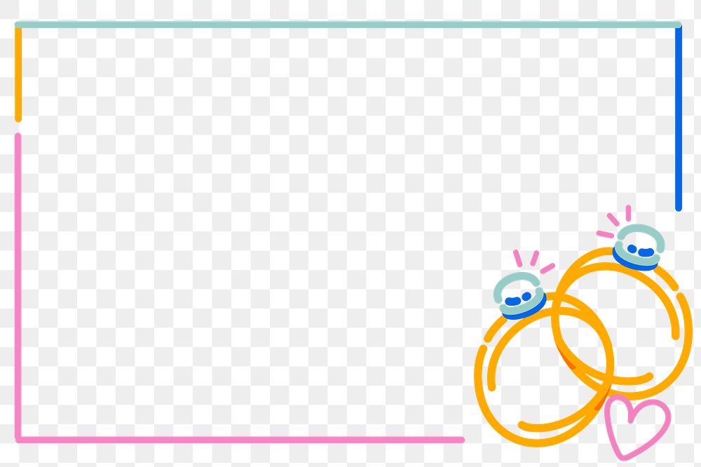 Png wedding doodle line art frame, transparent background