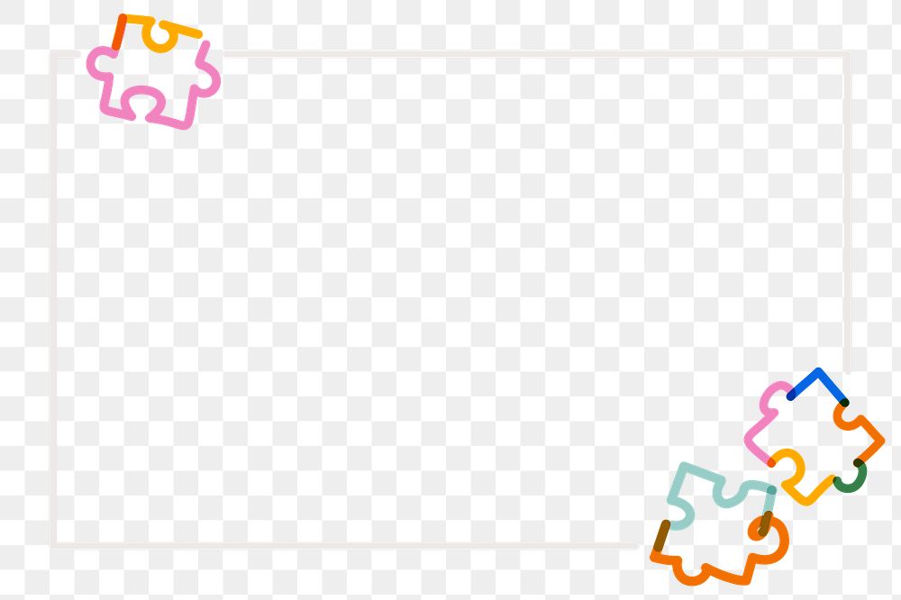 Png puzzle pieces doodle line art frame, transparent background