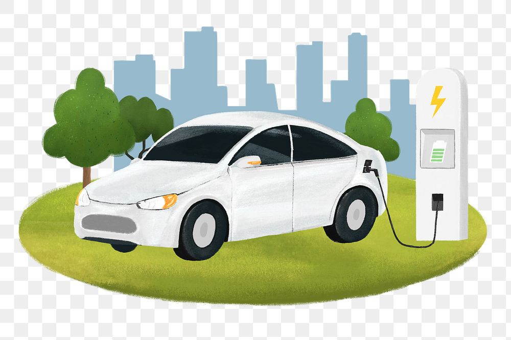 Png electric car environment illustration, transparent background