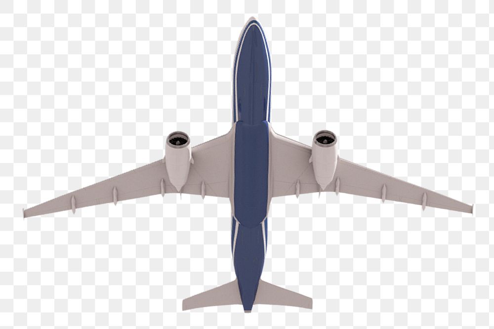 Flying airplane png, view from below, transparent background