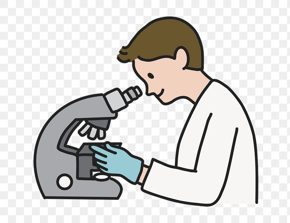PNG Female lab technician looking through microscope in laboratory, collage element, transparent background
