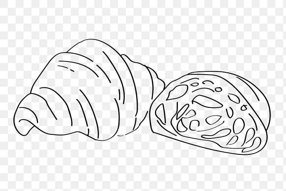 Croissant png line art, transparent background