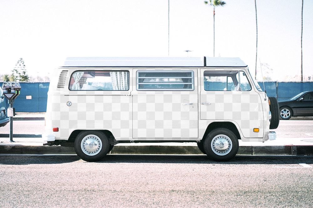 Retro minivan png mockup, transparent design