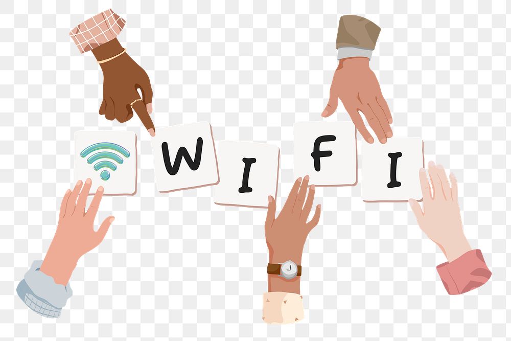 Wifi png, diverse hands remix, transparent background