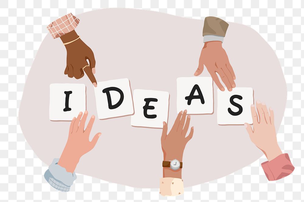 Ideas png, diverse hands remix, transparent background