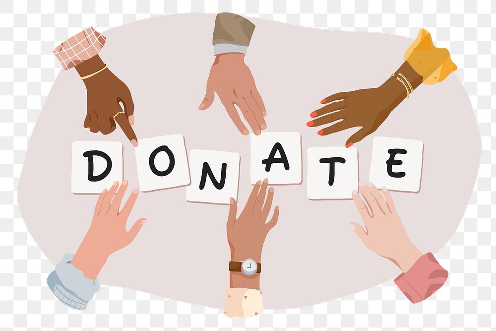 Donate png, diverse hands remix, transparent background