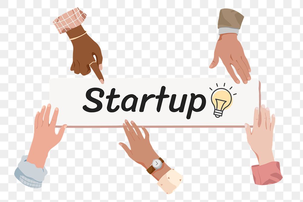 Startup png, diverse hands remix, transparent background