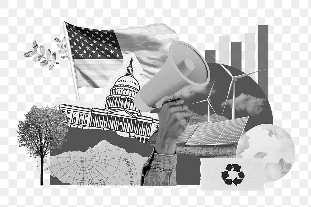 PNG American climate protest, environment collage, transparent background