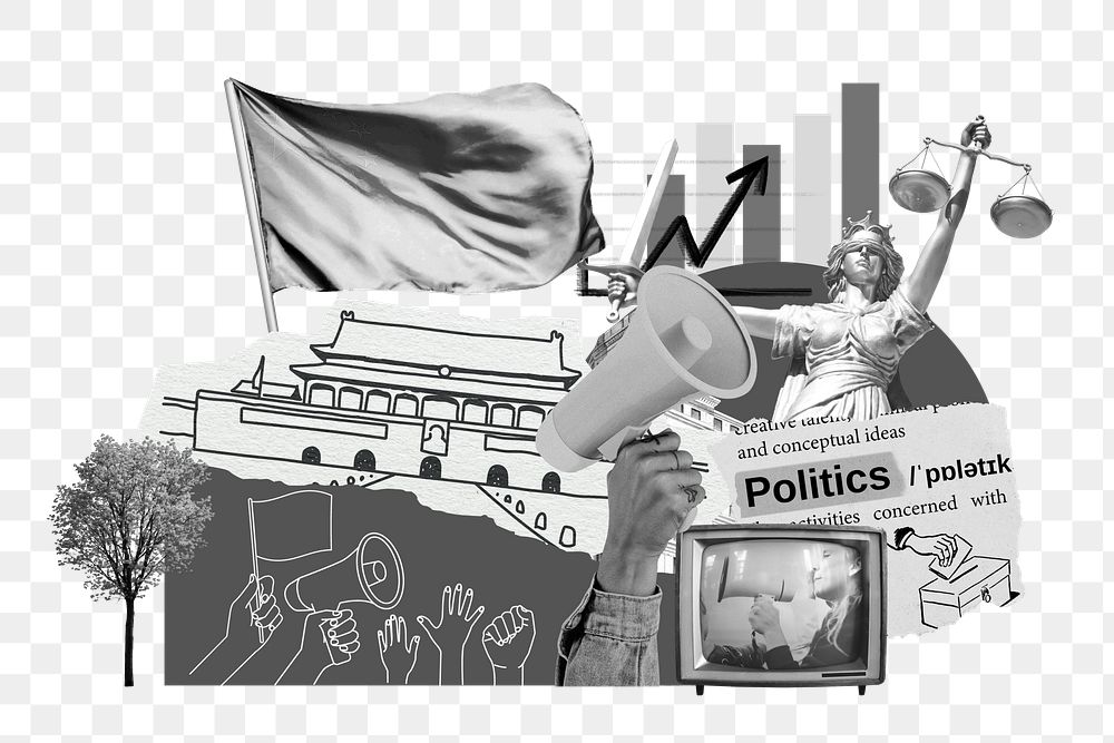 PNG World politics, social issues paper collage, transparent background