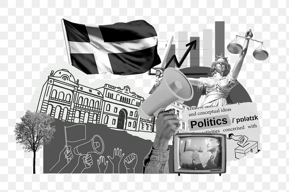 PNG French politics, social issues paper collage, transparent background