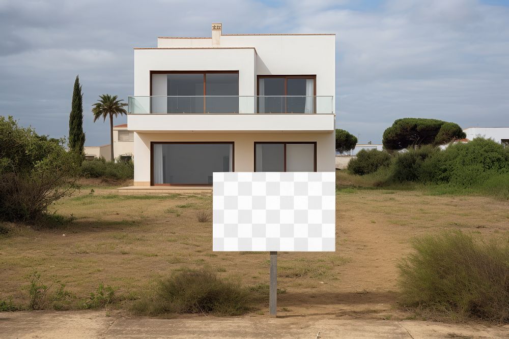 Sign mockup png selling house, transparent design