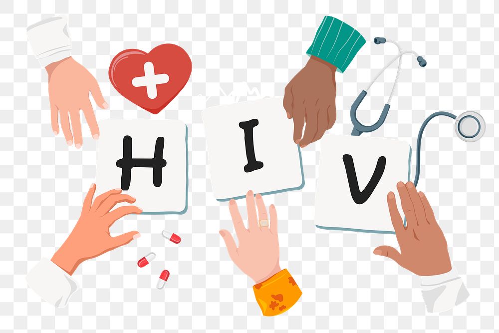 HIV png diverse hands, health & wellness remix, transparent background