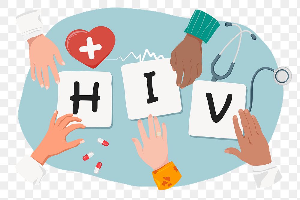 HIV png diverse hands, health & wellness remix, transparent background