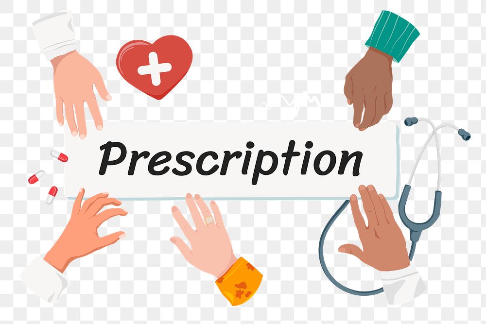 Prescription png diverse hands, health & wellness remix, transparent background