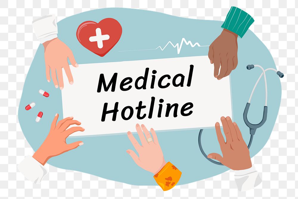 Medical hotline png diverse hands, health & wellness remix, transparent background